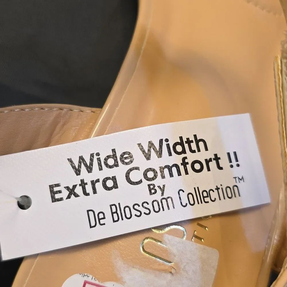 Cream Block Heel Shoes with Ankle Strap